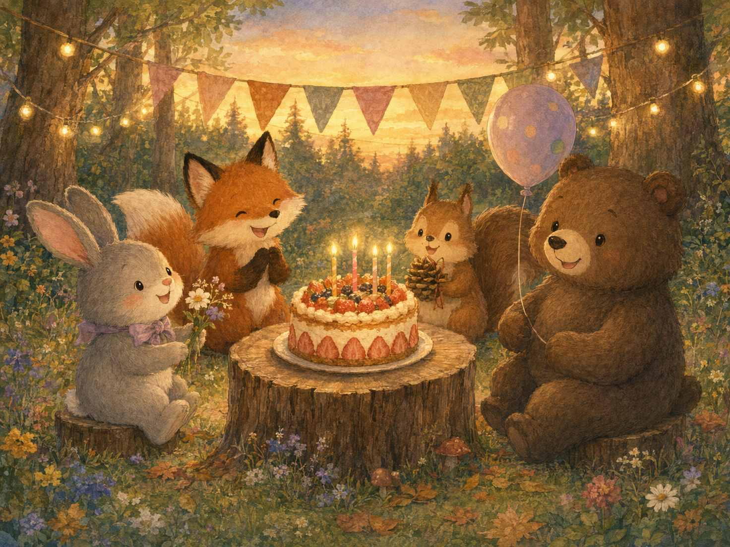 儿童绘本风生日插画预览