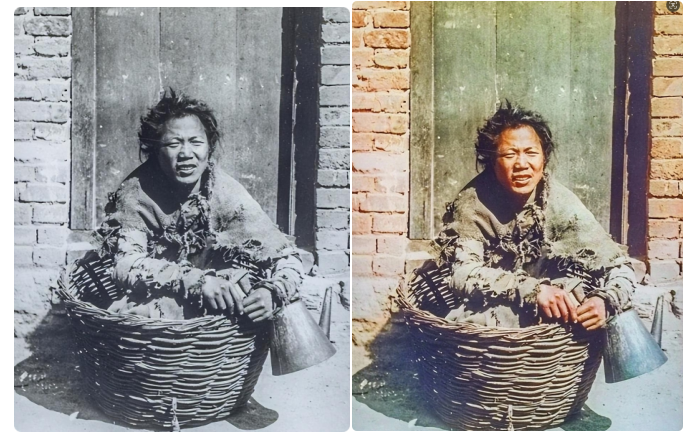 修复老照片，黑白变彩色示例图